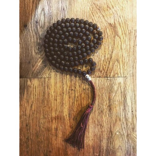 Malas Budista 108 Piedra de lava negra y plata ॐ